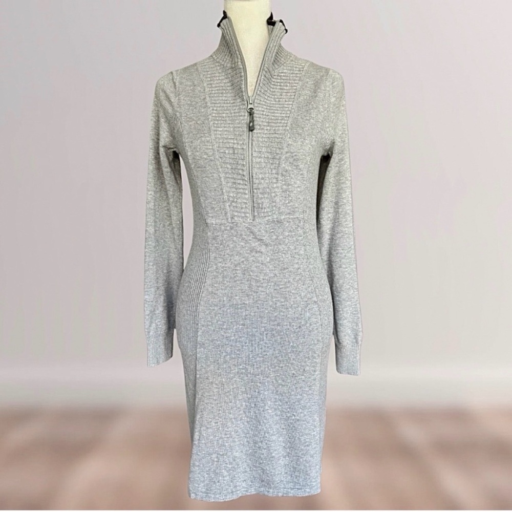Women's Athleta Organic Cotton & Wool Quarter Zip Sweater Dress Gray Large